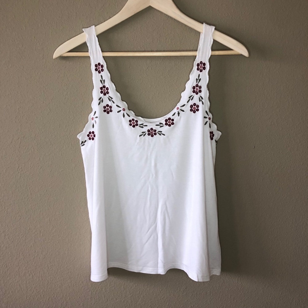 American Eagle Embroidered Floral Tank- White